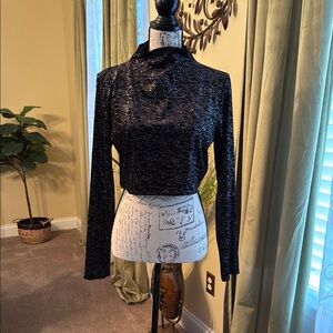 NWT Misa Black Shimmer Long Sleeve Crop Top in size L